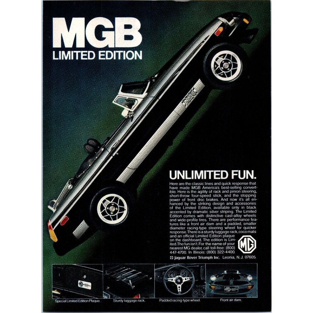 1979 MG MGB Limited Edition Convertible Roadster Vintage Print Ad 70s Wall Art